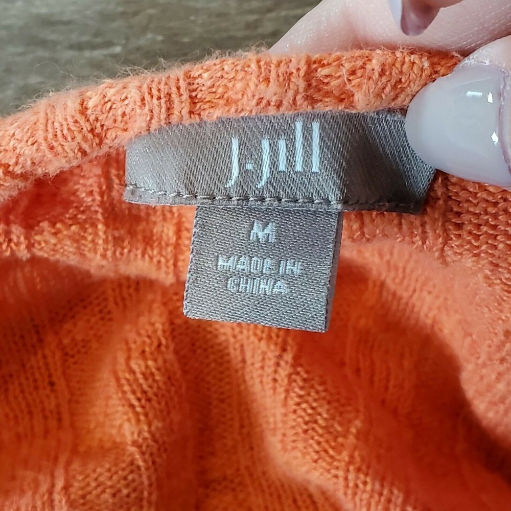 J Jill Size Medium Orange Ribbed Open Front Cardigan Sweater Linen Blend - Picture 6 of 8
